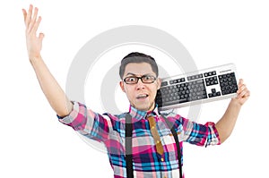 Computer nerd with keyboard isolated