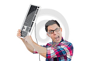 Computer nerd with keyboard isolated