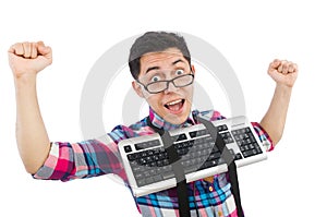 Computer nerd with keyboard isolated