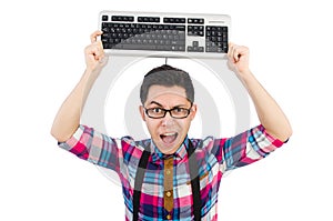 Computer nerd with keyboard isolated