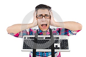 Computer nerd with keyboard isolated