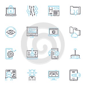 Computer nerk linear icons set. Ethernet, LAN, WLAN, Router, Switch, Hub, Firewall line vector and concept signs. Modem