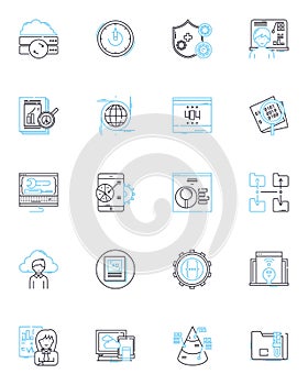 Computer nerk linear icons set. Ethernet, LAN, WLAN, Router, Switch, Hub, Firewall line vector and concept signs. Modem