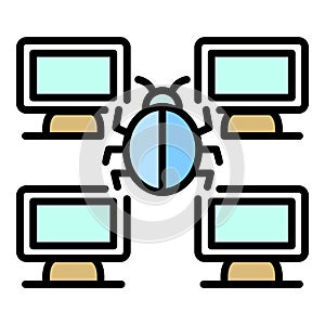 Computer network bug icon color outline vector