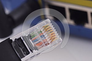 Computer network cable jsck closeup