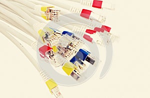 computer network cables over grey background