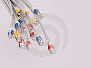 Computer network cables over grey background