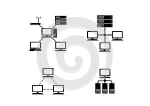 Computer network icon set internet and pc connection sign
