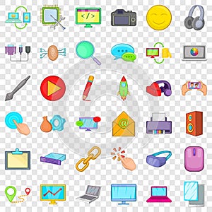 Computer network icons set, cartoon style