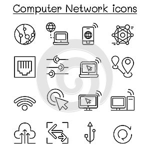 Computer Network Icons set in thin line style