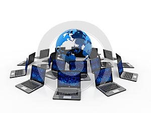 Computer Network, Internet Communication, isolated in white background. 3d rendering