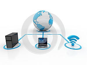 Computer Network, Internet Communication, isolated in white background. 3d rendering