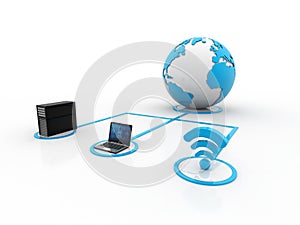 Computer Network, Internet Communication, isolated in white background. 3d rendering