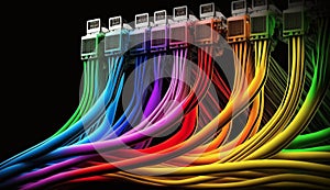 Computer network LAN cables of different colors. Generative Ai