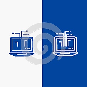 Computer, Network, Laptop, Hardware Line and Glyph Solid icon Blue banner