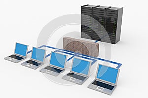 Computer network with server and firewall