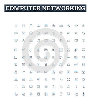 Computer networking vector line icons set. Networking, Computer, Ethernet, TCP/IP, Wi-Fi, Routers, Switch illustration
