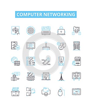 Computer networking vector line icons set. Networking, Computer, Ethernet, TCP/IP, Wi-Fi, Routers, Switch illustration