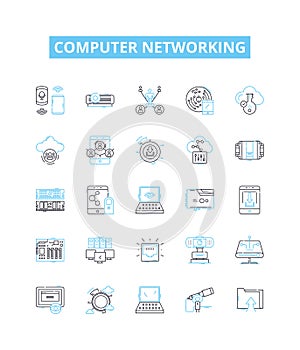 Computer networking vector line icons set. Networking, Computer, Ethernet, TCP/IP, Wi-Fi, Routers, Switch illustration