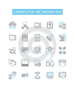Computer networking vector line icons set. Networking, Computer, Ethernet, TCP/IP, Wi-Fi, Routers, Switch illustration