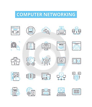 Computer networking vector line icons set. Networking, Computer, Ethernet, TCP/IP, Wi-Fi, Routers, Switch illustration