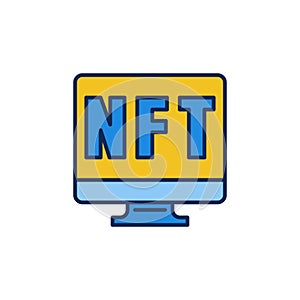 Computer with NFT colored icon - Non-Fungible Token vector symbol