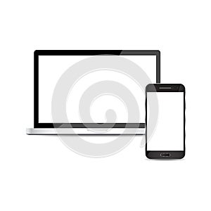 Computer notebook and mobile on white background
