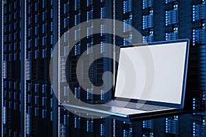 Computer notebook in server room