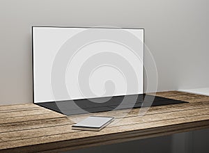 Computer notebook with smart phone 3d-illustration