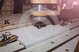 Computer numerical control machine for wooden tools. CNC equipment for maintenance control and details