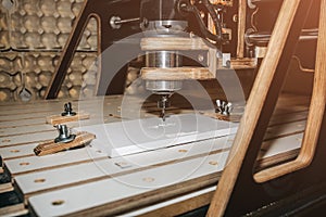 Computer numerical control machine for wooden tools. CNC equipment for maintenance control and details