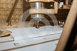 Computer numerical control machine for wooden tools. CNC equipment for maintenance control and details