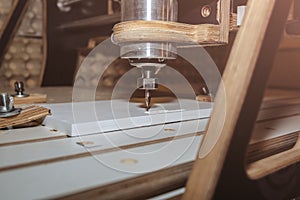 Computer numerical control machine for wooden tools. CNC equipment for maintenance control and details