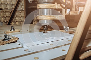 Computer numerical control machine for wooden tools. CNC equipment for maintenance control and details