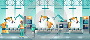 Factory robotized production line cartoon vector