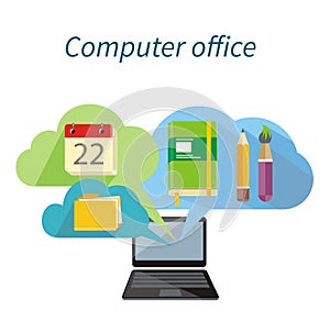Computer Office Concept Flat Design Icon