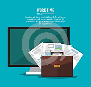 Computer office work time supply icon, vector