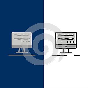 Computer, Online, Marketing  Icons. Flat and Line Filled Icon Set Vector Blue Background