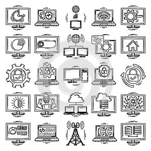 Computer and Operating System Set Icon Vector .Doodle Hand Drawn or Outline Icon Style