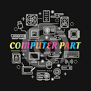 Computer part colorful gradient with line icons set