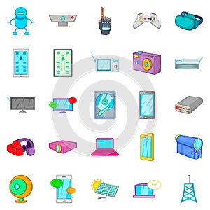 Computer part icons set, cartoon style