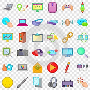 Computer part icons set, cartoon style