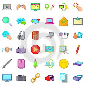 Computer part icons set, cartoon style