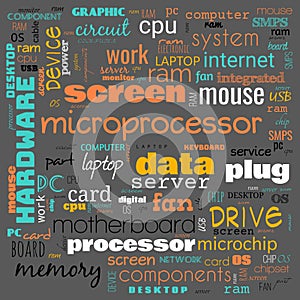 computer parts, desktop parts word cloud, text, word cloud use for banner, painting, motivation, web-page, website background, t-