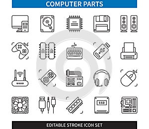 Computer Parts editable stroke icon set