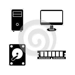 Computer parts. Simple Related Vector Icons