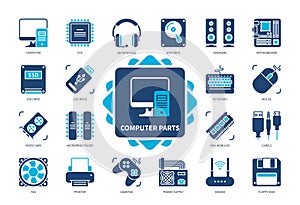 Computer parts solid icon set