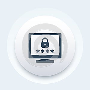 Computer with password access, security icon