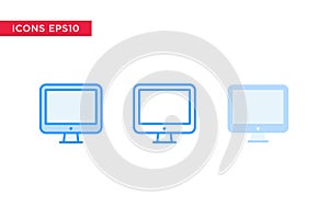 Computer, pc icon in line, outline, filled outline and flat design style isolated on white background. vector eps10