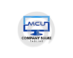 Computer PC Monitor with Initial Letter MCU Logo Design Template